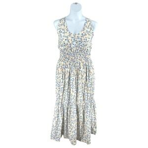 Something Navy Floral Tiered Maxi Dress XL Cotton Smocked Empire Waist V Neck